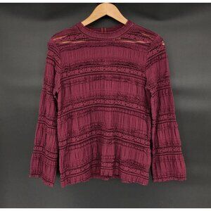 By Timo Womens Lace Long Sheer Sleeve Top M Burgundy Boho Chic Bohemian Western